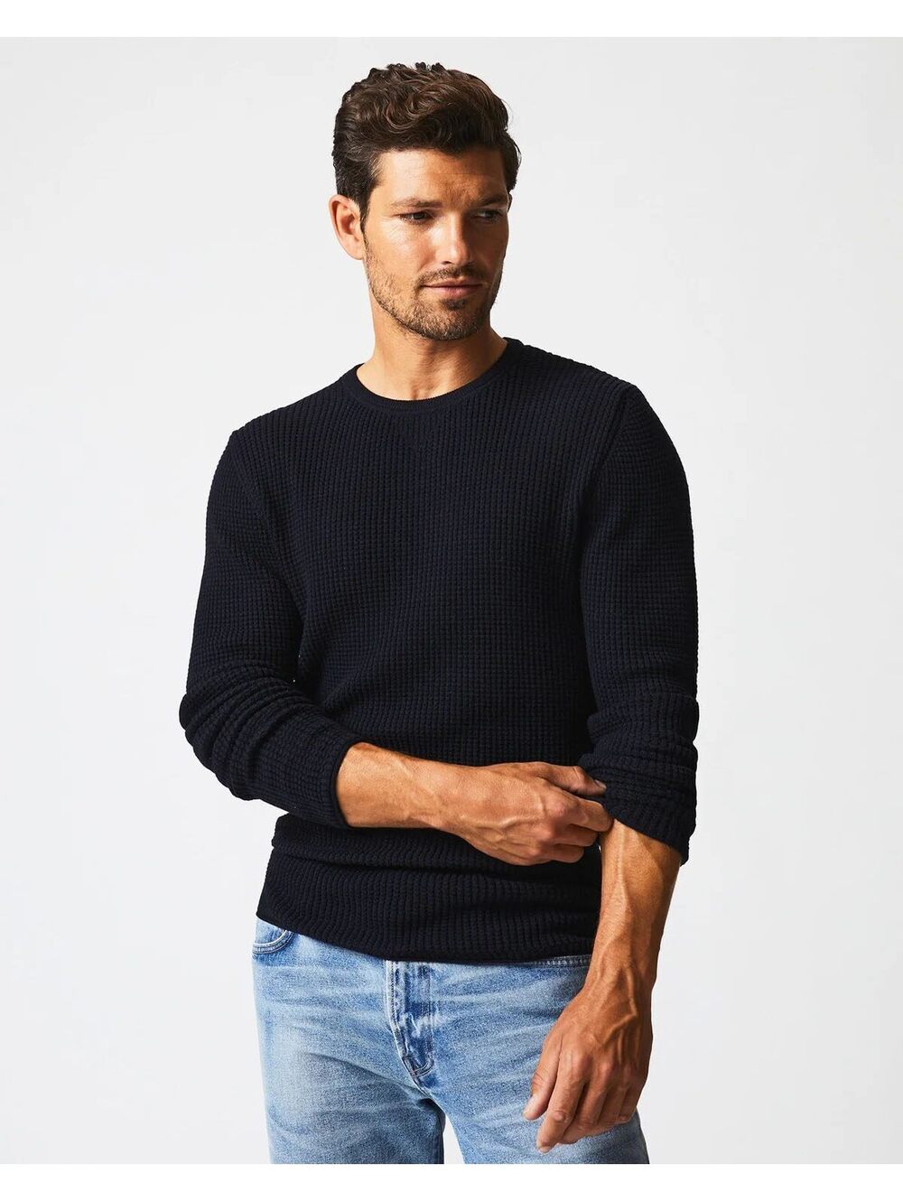 Billy Reid Cotton Cashmere Mini Waffle Crew
